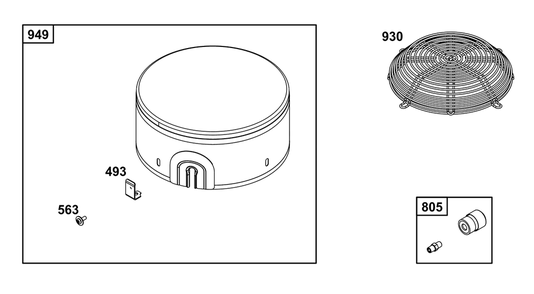 Model 29, 30, 35 And 38 Engine Accessories Catalog / Flywheel And Air Intake Guards Diagram and Parts List for 305446-0639-F1  Briggs and Stratton Engine